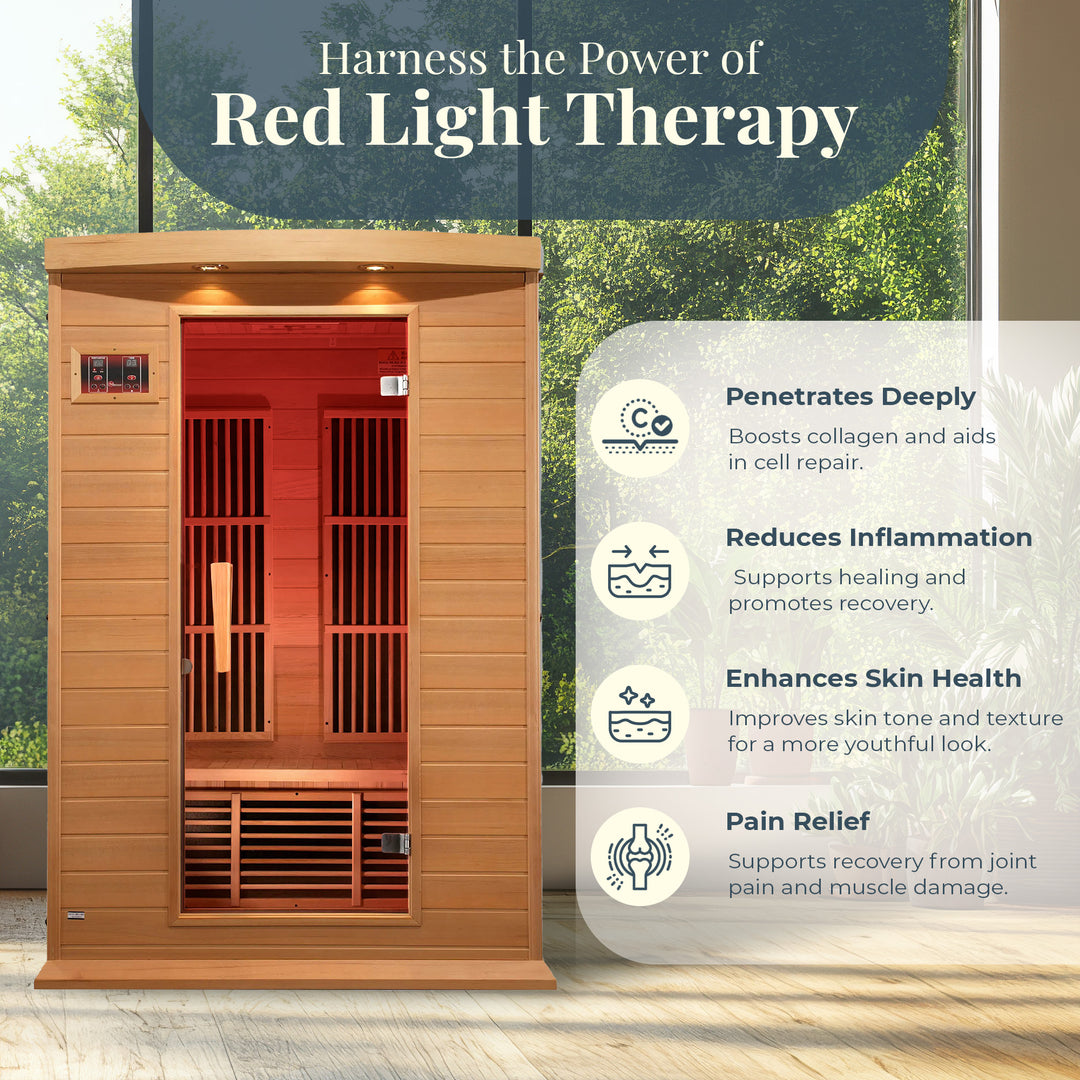 Dynamic Saunas Toulouse 2 Person Infrared Sauna w/Speakers, Canadian Hemlock