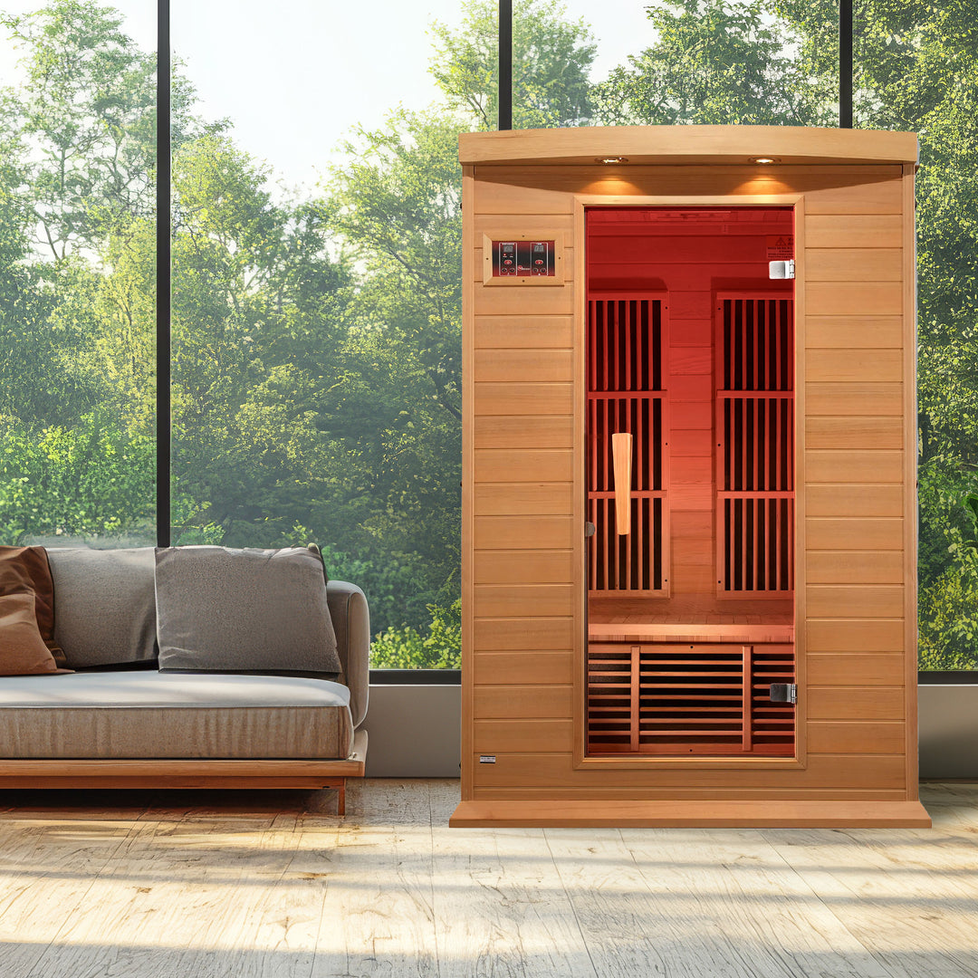 Dynamic Saunas Toulouse 2 Person Infrared Sauna w/Speakers, Canadian Hemlock