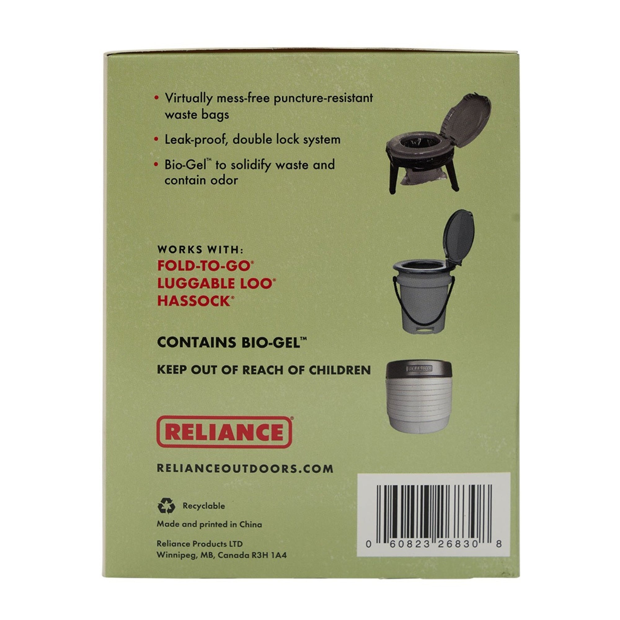 Reliance Products Double Doodie Portable Toilet Waste Bags w/Bio Gel (24 Pack)