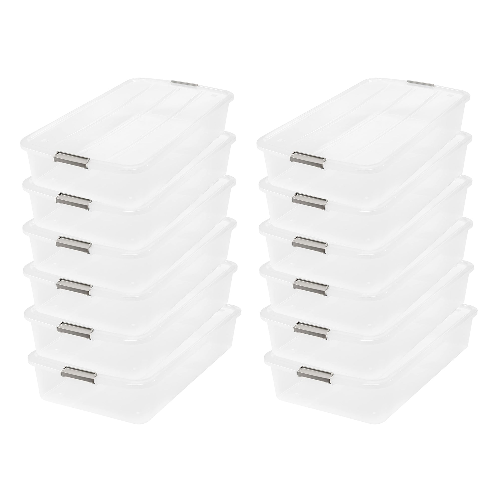 IRIS USA 50qt Clear Plastic Underbed Latched Stack Storage Container (12 Pack)