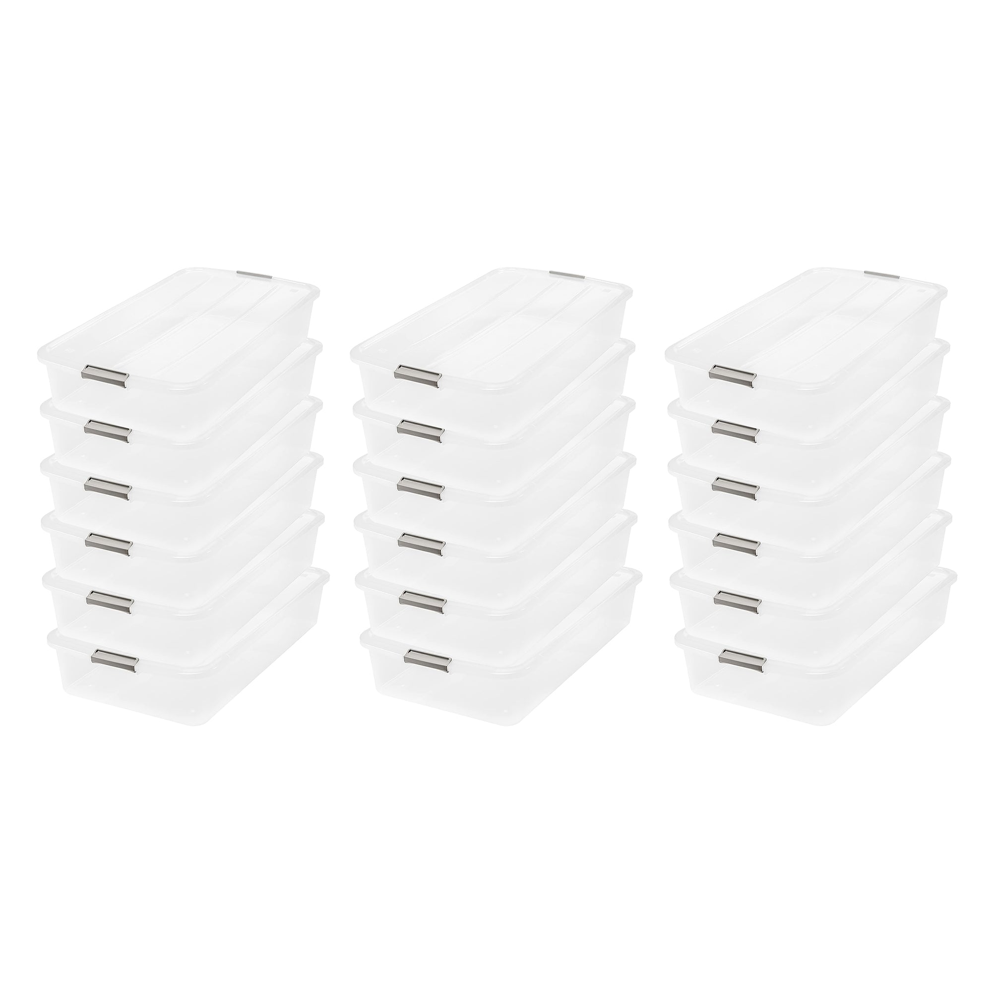 IRIS USA 50qt Clear Plastic Underbed Latched Stack Storage Container (18 Pack)