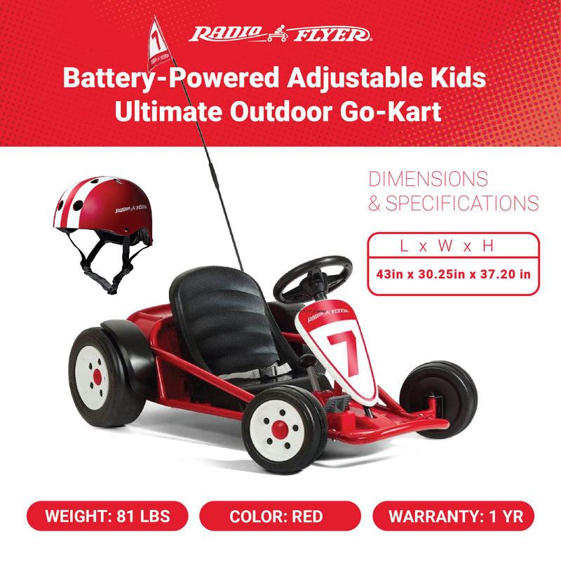 Radio Flyer 941HZ Battery-Powered Adjustable Kids Ultimate Outdoor Go-Kart, Red
