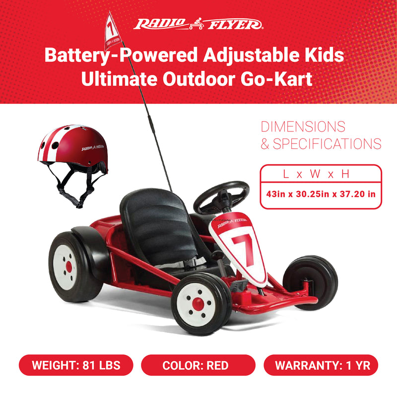 Battery-Powered Adjustable Kids Ultimate Outdoor Go-Kart, Red (Used)