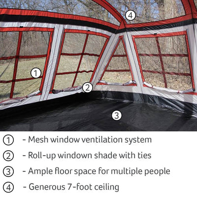 Tahoe Gear Glacier 12 to 14 Person 3-Season Family Cabin Tent, Red and Gray
