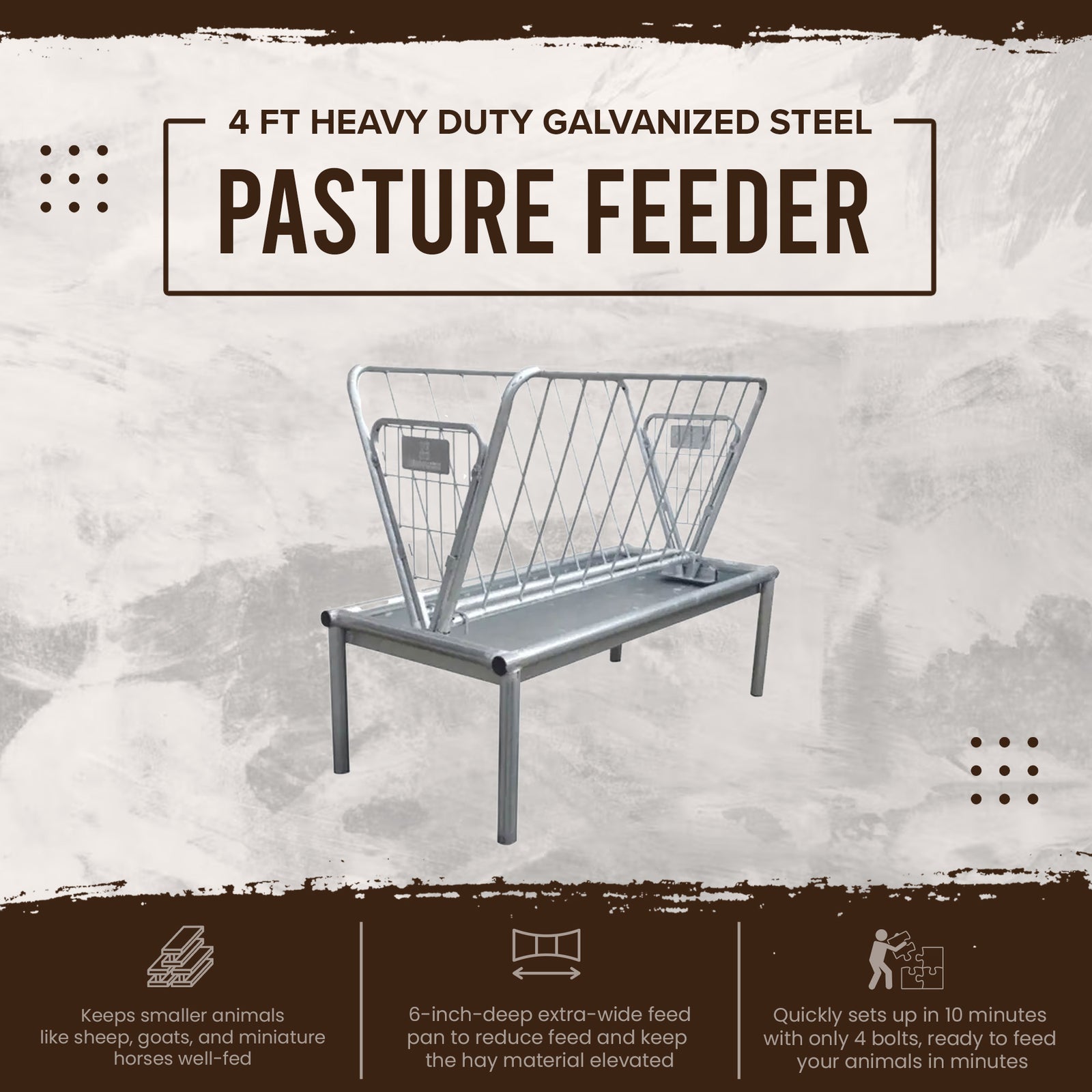 Rugged Ranch Products 4 Ft Heavy Duty Galvanized Steel Pasture Feeder (Open Box) - VMInnovations