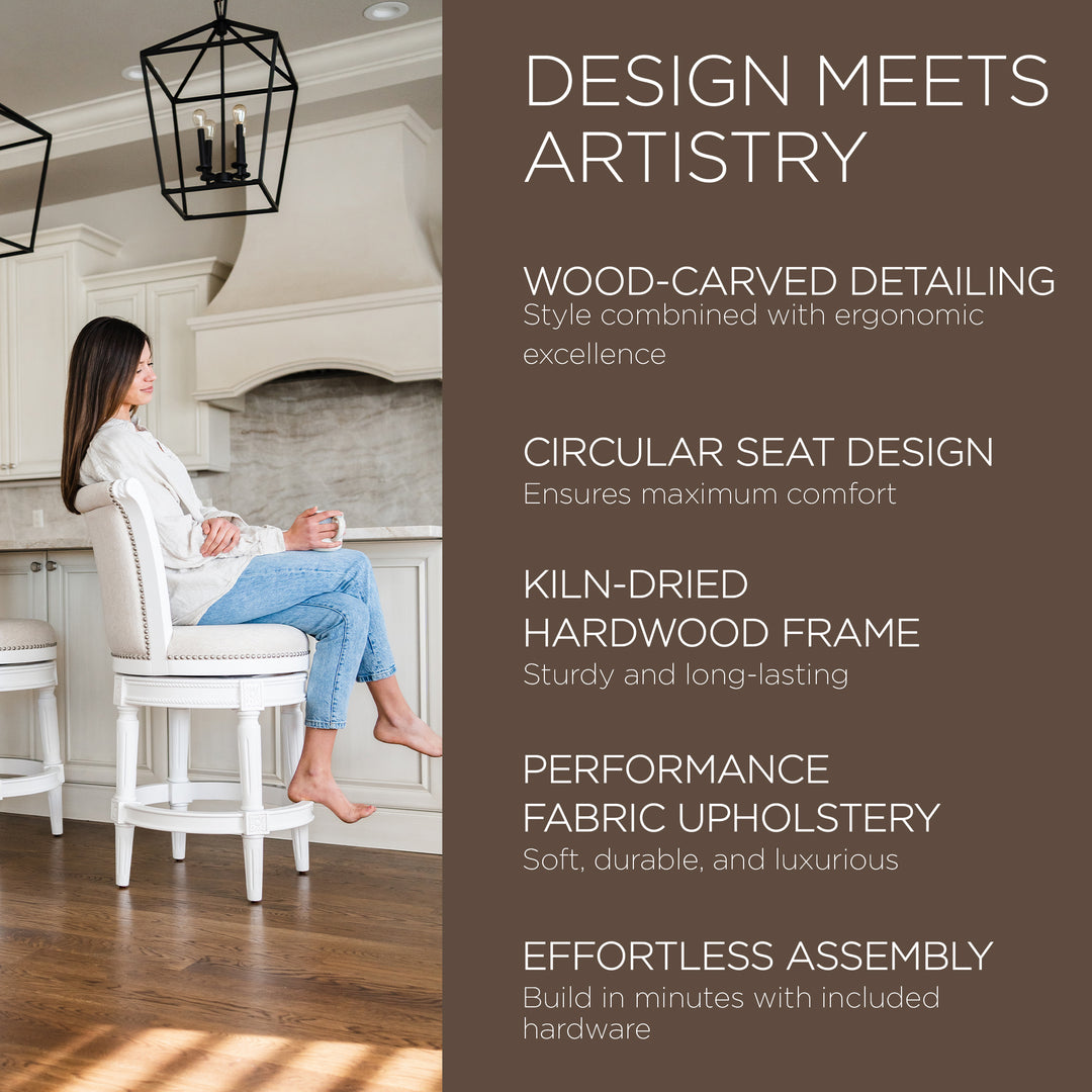 Maven Lane Carved 25" Swivel Counter Bar Stool Nailhead Trim (For Parts)(4 Pack) - VMInnovations