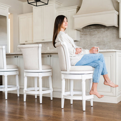 Maven Lane Pullman Stool, Alabaster White, Counter Height (Open Box) (2 Pack)