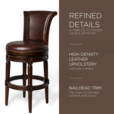 Maven Lane Pullman High-Back Swivel Stool, Dark Walnut, Counter Height(Open Box)