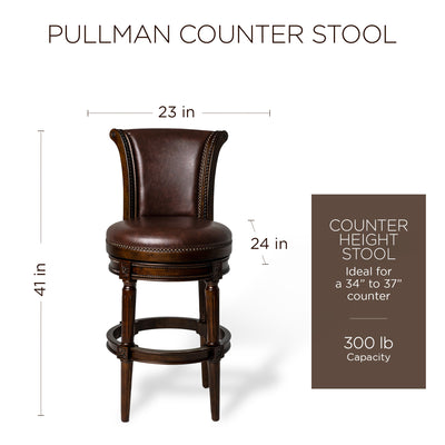 Maven Lane Pullman High-Back Swivel Stool, Dark Walnut, Counter Height(Open Box)