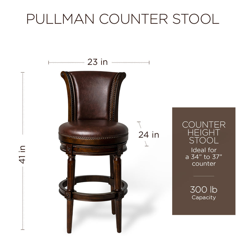 Maven Lane Pullman High-Back Swivel Stool, Dark Walnut, Counter Height(Open Box)