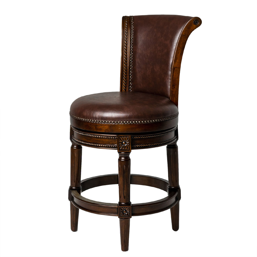 Maven Lane Carved 25" H Seat Swivel Bar Stool w/Nailhead Trim (Used) - VMInnovations