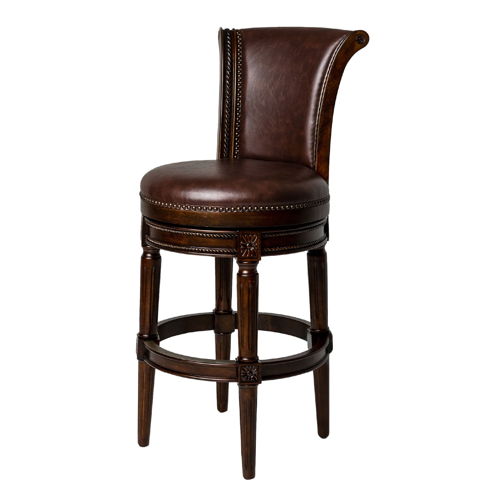 Maven Lane Pullman High-Back Swivel Bar Stool, Dark Walnut(Open Box) (2 Pack) - VMInnovations