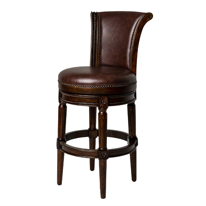 Maven Lane Pullman High-Back Swivel Bar Stool, Dark Walnut(Open Box) (2 Pack) - VMInnovations