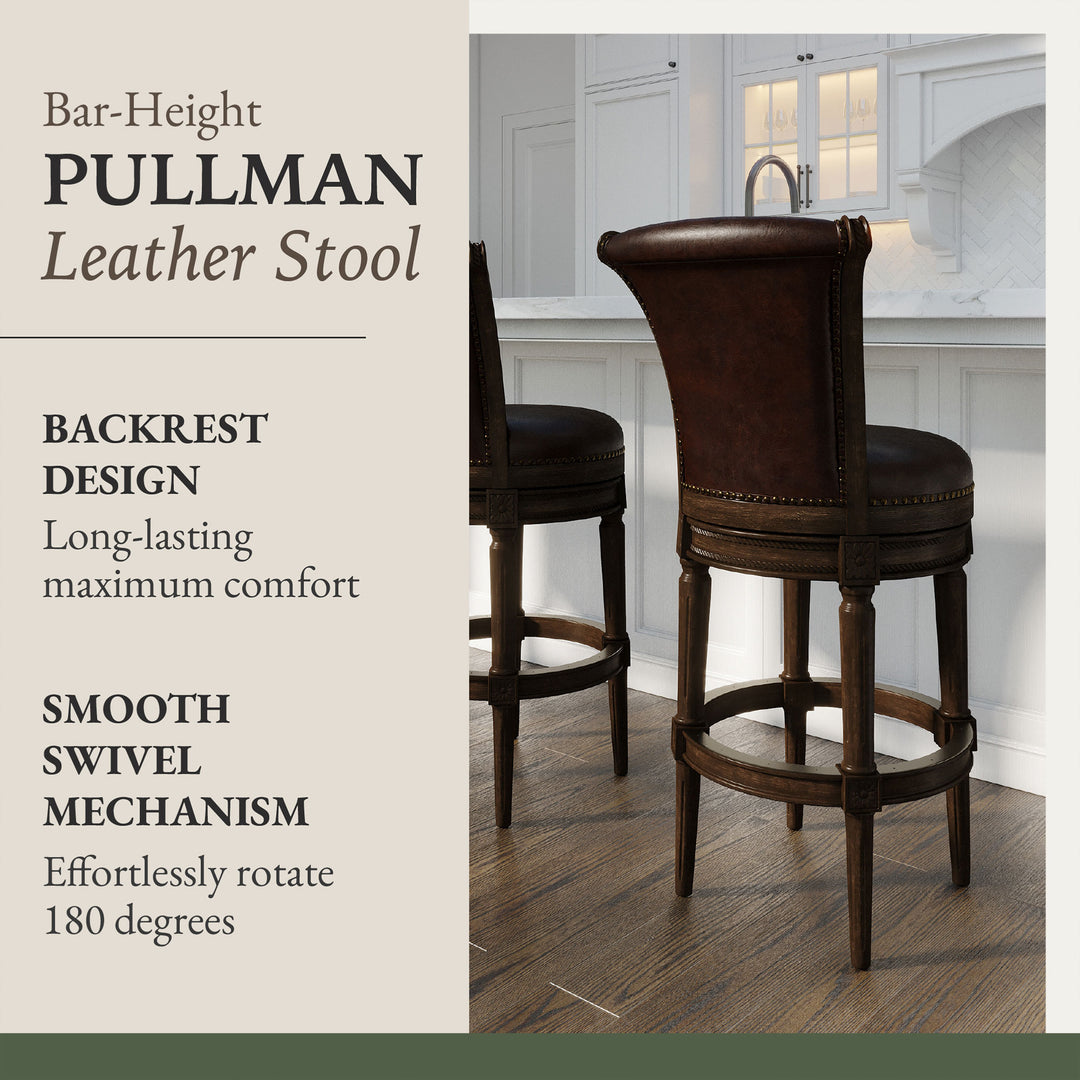 Maven Lane Pullman High-Back Swivel Bar Stool, Dark Walnut(Open Box) (2 Pack) - VMInnovations