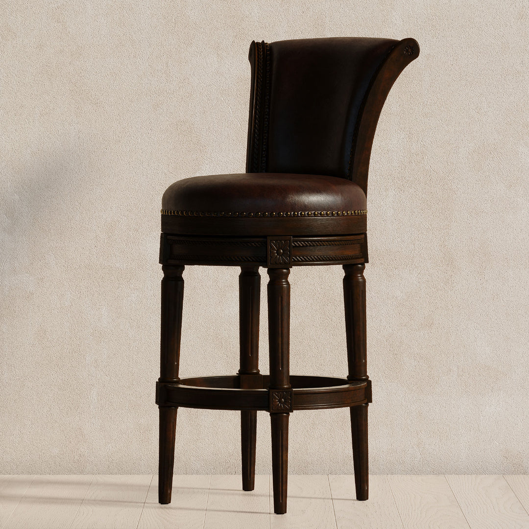 Maven Lane Pullman High-Back Swivel Bar Stool, Dark Walnut (Open Box) (4 Pack) - VMInnovations