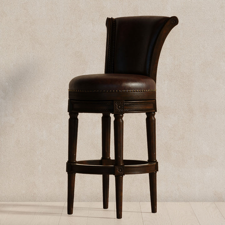 Maven Lane Pullman High-Back Swivel Bar Stool, Dark Walnut(Open Box) (2 Pack) - VMInnovations