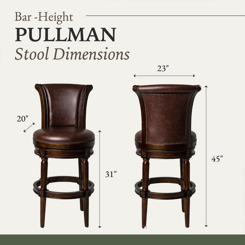 Maven Lane Pullman High-Back Swivel Bar Stool, Dark Walnut(Open Box) (2 Pack)