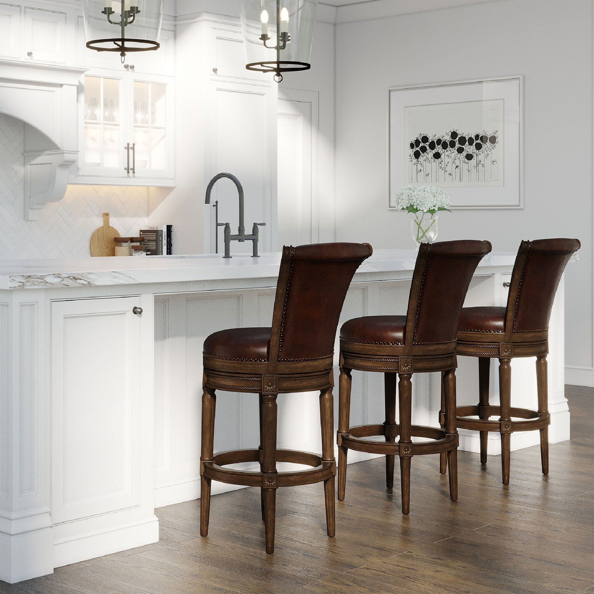 Maven Lane Carved 30" H Seat Swivel Bar Stool w/Nailhead Trim(For Parts)(2 Pack) - VMInnovations