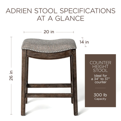Maven Lane Adrien Backless Saddle Kitchen Counter Stool in Walnut Finish w/ Grey Fabric Upholstery