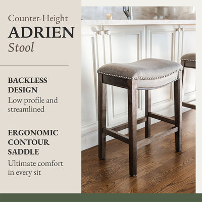 Maven Lane Adrien Saddle Counter Stool 25.7"H, Dark Walnut, (Open Box) (4 Pack)