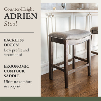 Maven Lane Backless Saddle Kitchen Counter Stool, Dark Walnut (Used)