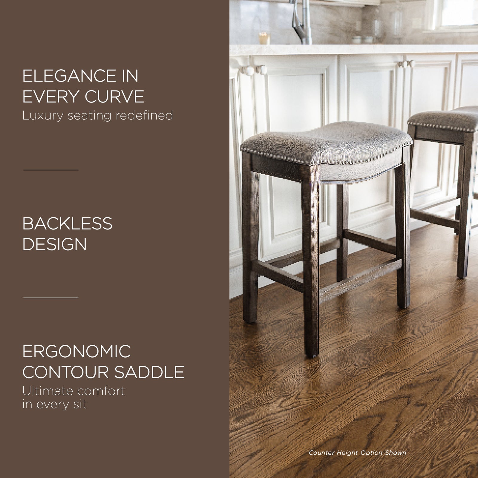 Maven Lane Saddle Bar Stool, 31" High Fabric Seat, Nailhead Trim(For Parts)(4Pk) - VMInnovations