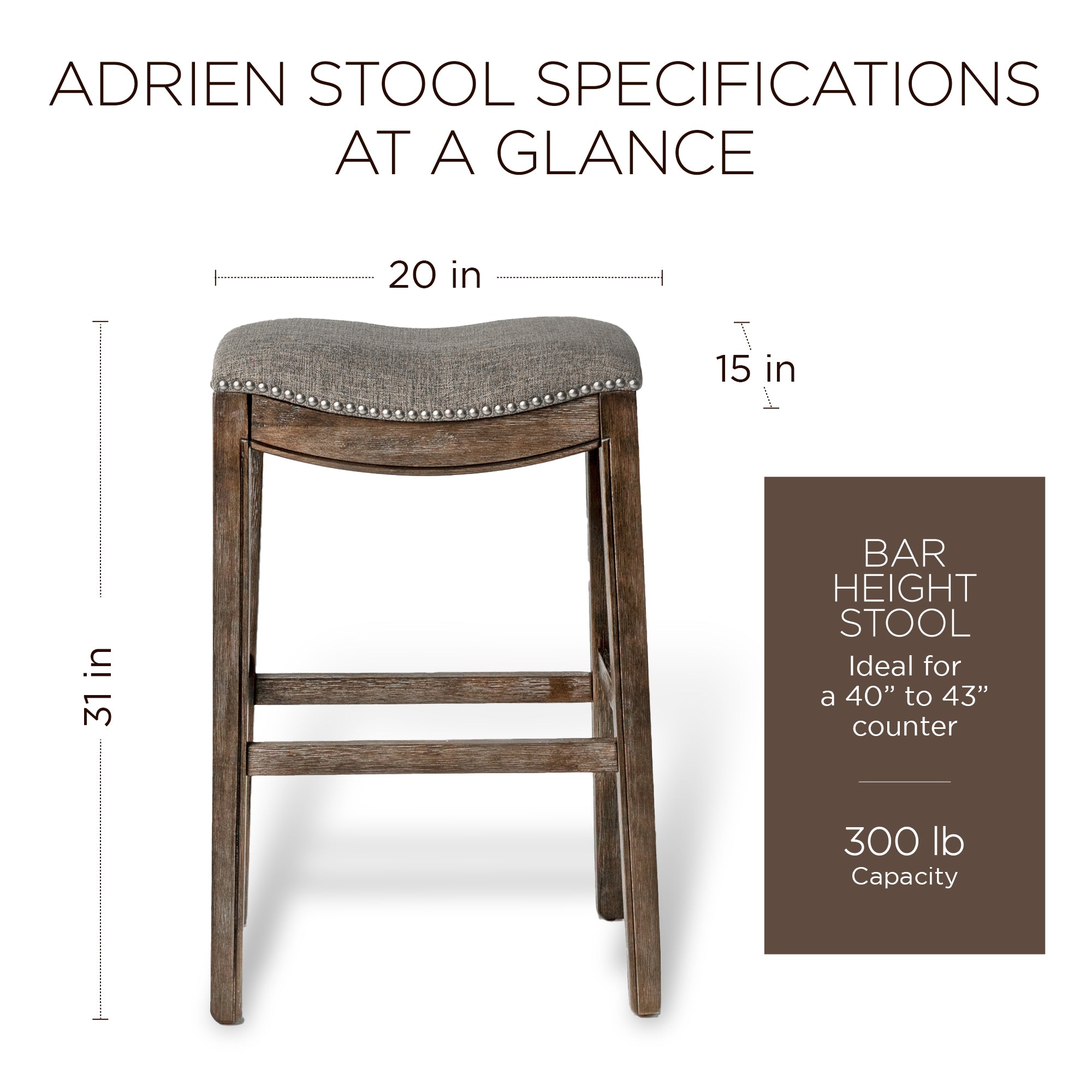 Maven Lane Saddle Bar Stool, 31" High Fabric Seat, Nailhead Trim(For Parts)(4Pk) - VMInnovations