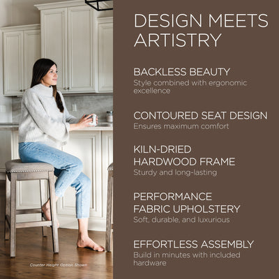 Maven Lane Saddle Bar Stool, 31" High Fabric Seat, Nailhead Trim(For Parts)(4Pk) - VMInnovations