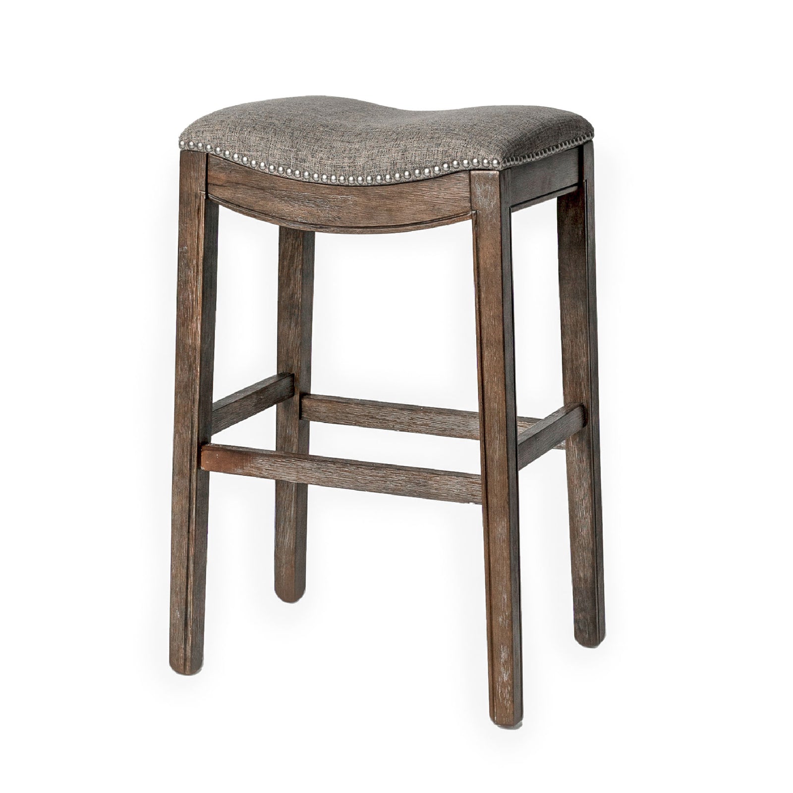 Maven Lane Adrien Saddle Backless Bar Height Stool, Weathered Grey (Open Box) - VMInnovations