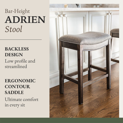 Maven Lane Adrien Saddle Kitchen Bar Stool in Walnut Finish w/ Grey Fabric Upholstery