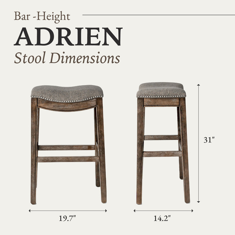 Maven Lane Adrien Saddle Kitchen Bar Stool in Walnut Finish w/ Grey Fabric Upholstery