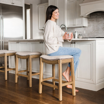 Maven Lane Adrien Saddle Bar Stool, Natural, Counter Height (Open Box) (4 Pack)