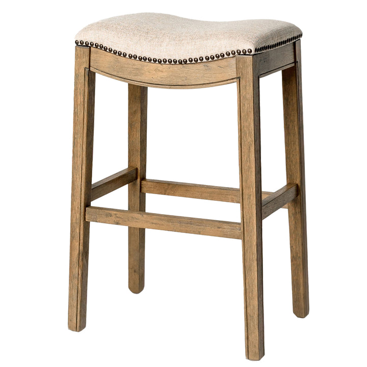 Maven Lane Adrien Saddle Bar Stool with Nailhead Trim, Natural (Used) (4 Pack)