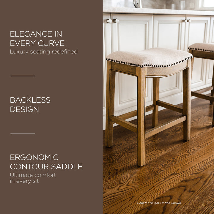 Maven Lane Adrien Saddle Bar Stool with Nailhead Trim, Natural (Used) (4 Pack)