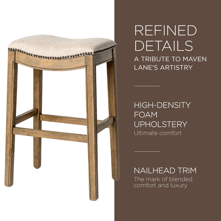 Maven Lane Adrien Saddle Bar Stool with Nailhead Trim, Natural (Used) (4 Pack)
