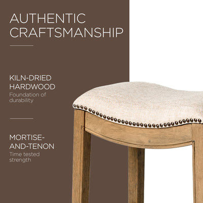 Maven Lane Adrien Saddle Bar Stool with Nailhead Trim, Natural (Used) (4 Pack) - VMInnovations