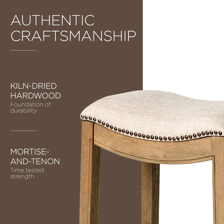 Maven Lane Adrien Saddle Bar Stool with Nailhead Trim, Natural (Used) (4 Pack)