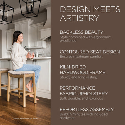 Maven Lane Adrien Saddle Bar Stool with Nailhead Trim, Natural (Used) (4 Pack) - VMInnovations