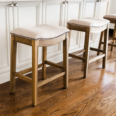 Maven Lane Adrien Saddle Backless Bar Stool with Nailhead Trim, Natural (Used) - VMInnovations
