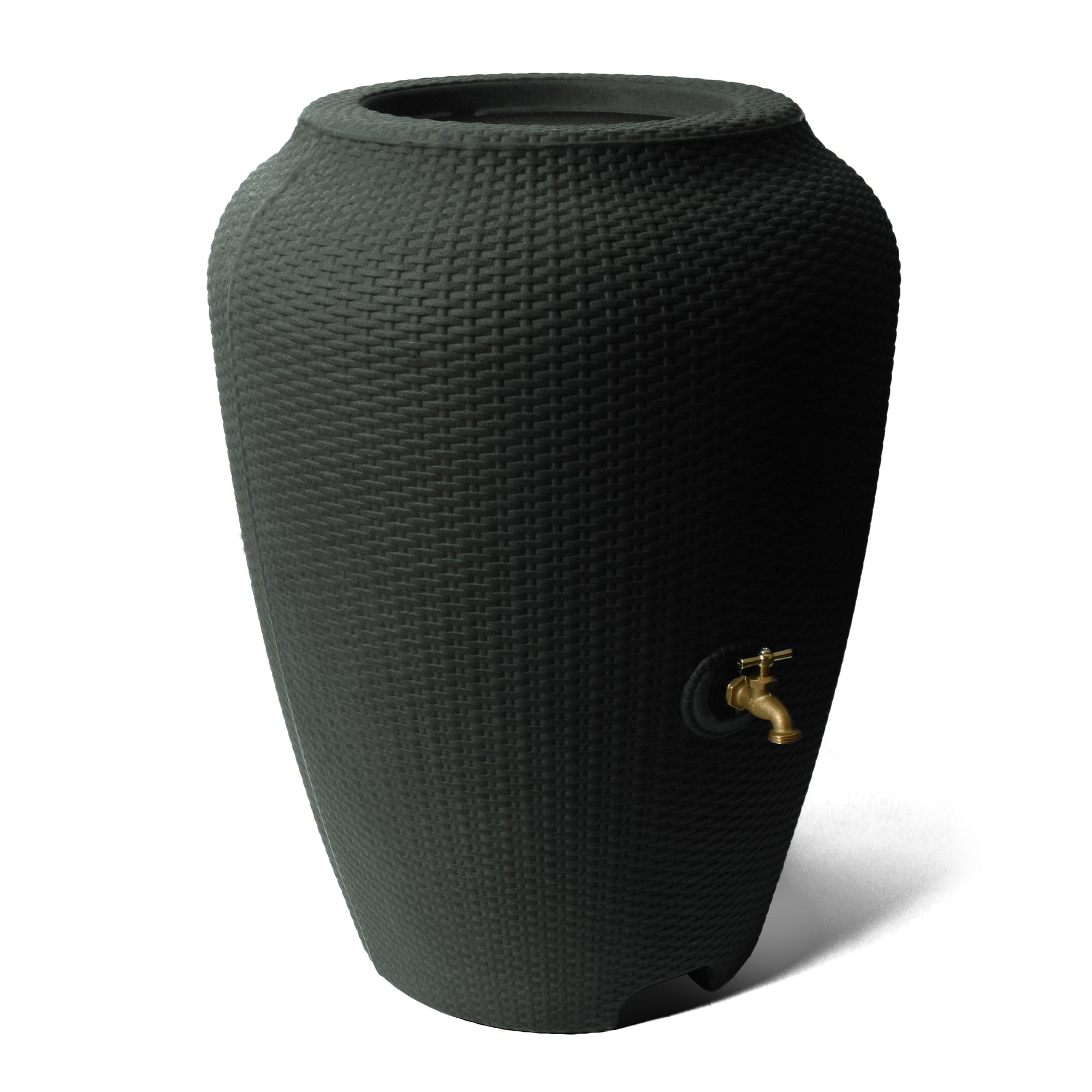 Algreen 50 Gallon Capacity Sustainable Wicker Rain Harvesting Barrel, Black