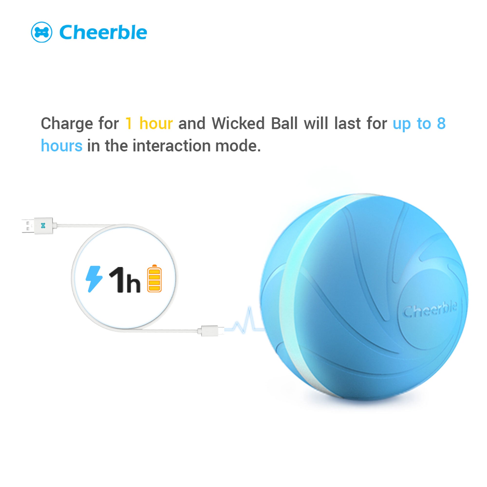 Cheerble Wicked Self Propelling Interactive Dog Toy Ball, Blue (Used) - VMInnovations