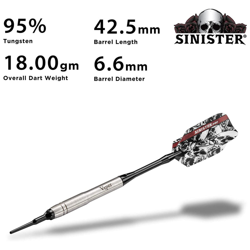 Viper Sinister 95 Percent Tungsten Soft Tip Darts with Grooved Barrel, 18 Grams