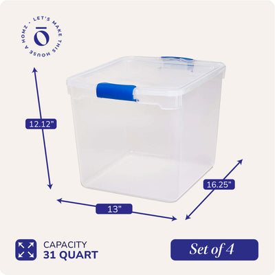 Homz 31qt Clear Plastic Stackable Storage Containers, 4 Pack & 15.5qt, 4 Pack - VMInnovations