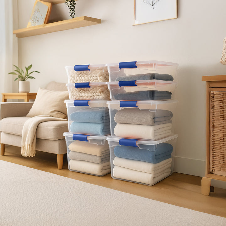 Homz 31qt Clear Plastic Stackable Storage Containers, 4 Pack & 15.5qt, 4 Pack