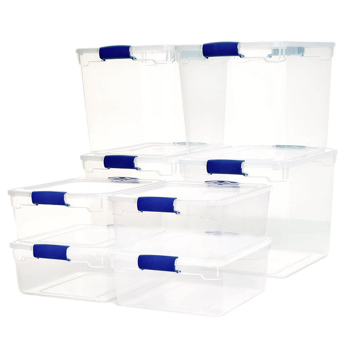 Homz 31qt Clear Plastic Stackable Storage Containers, 4 Pack & 15.5qt, 4 Pack