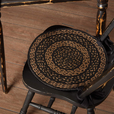 VHC Brands Farmhouse Striped Jute Chair Pads, Country Black and Tan, Set of 6