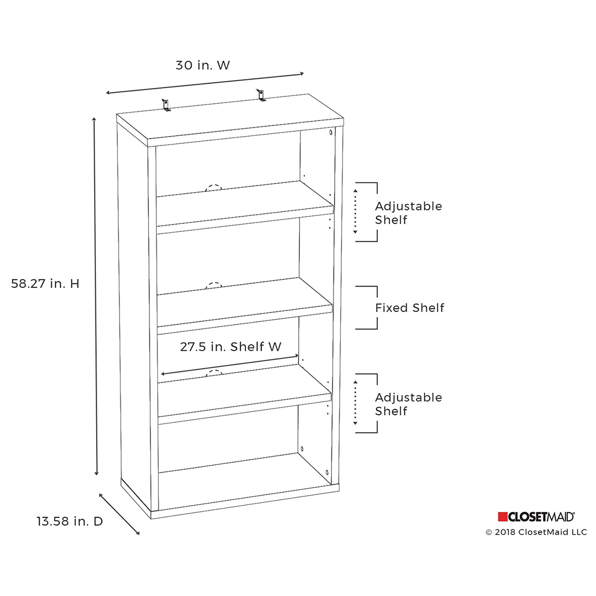 ClosetMaid Decorative Modern Rectangular 4 Tier Shelf Wooden Bookcase, White - VMInnovations