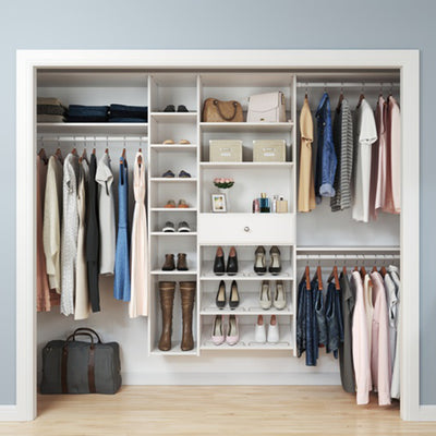 Easy Track Shoe Storage Closet Shelf and Drawer Organizer System, White Finish