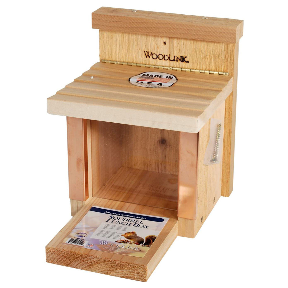 Woodlink Handcrafted Natural Squirrel and Chipmunk Munch Box Feeder w/ Hinge Lid - VMInnovations