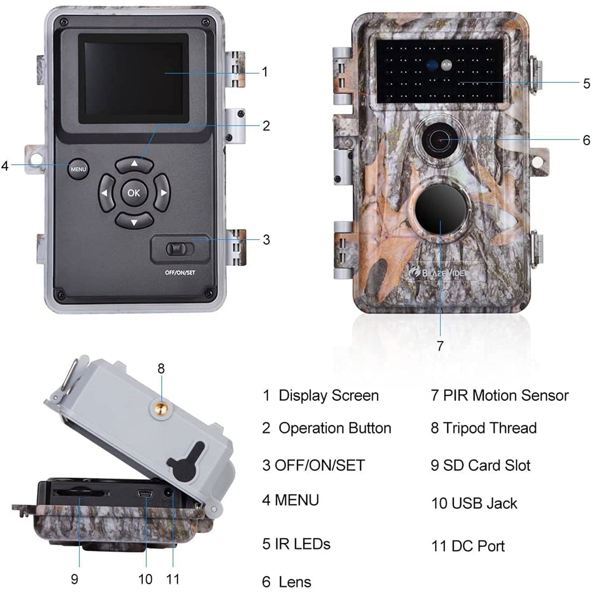 BlazeVideo Wireless Waterproof Motion Activated Trail Camera with Night Vision